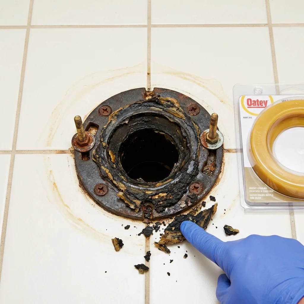 Failed wax ring showing water seepage at the base of a toilet in a Lone Tree, CO home